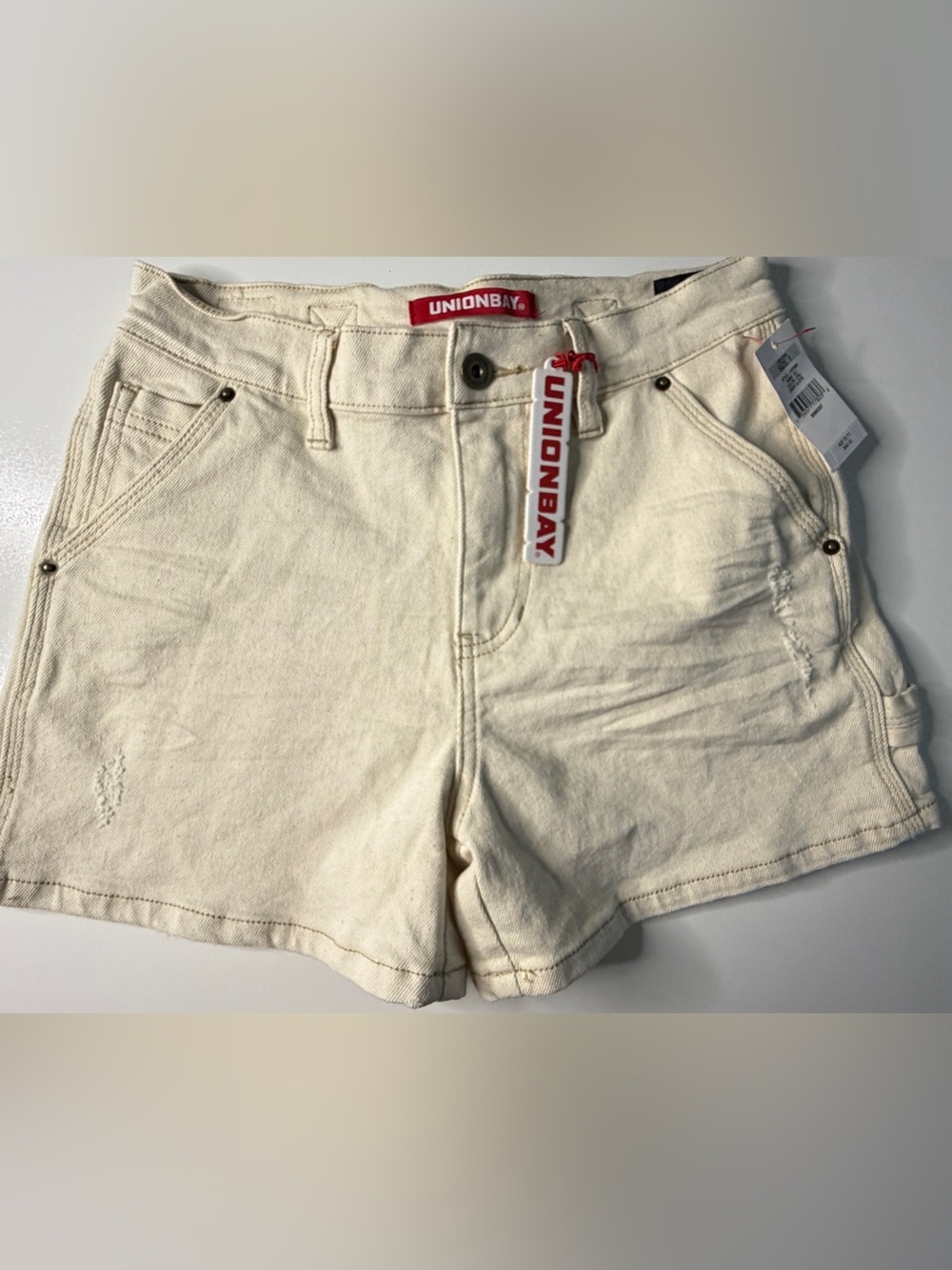 UNIONBAY Eli Carpenter Shorts Juniors 1 NWT Cream Natural Drop Cloth Denim Utili